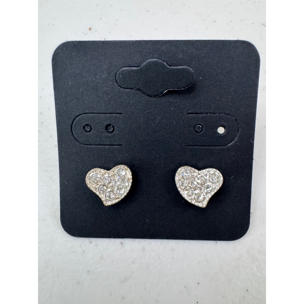 Sparkling Heart‎ Stud Earrings Silver Tone Rhinestone Womens Fashion Jewelry